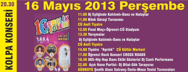 16. GENÇLİK ŞÖLENİ 16 MAYIS PERŞEMBE PROGRAMI