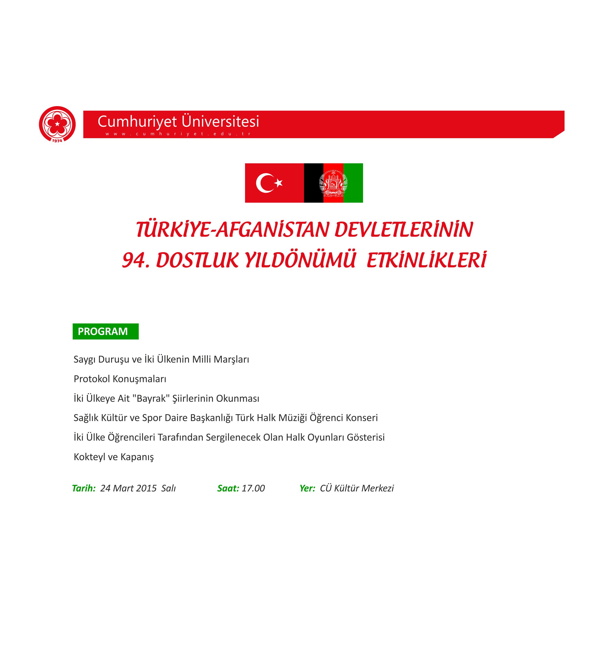 Türkiye-Afganistan Devletlerinin 94.Dostluk Yıldönümü Etkinlikleri